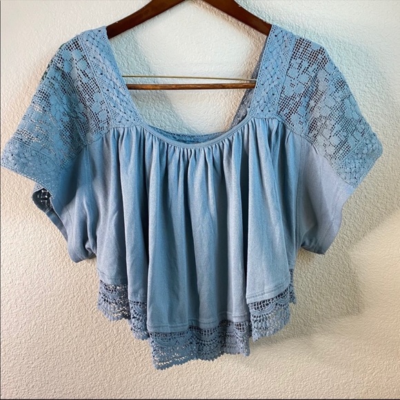 SALE! Free People Prarie Days light blue lace top - Picture 6 of 10